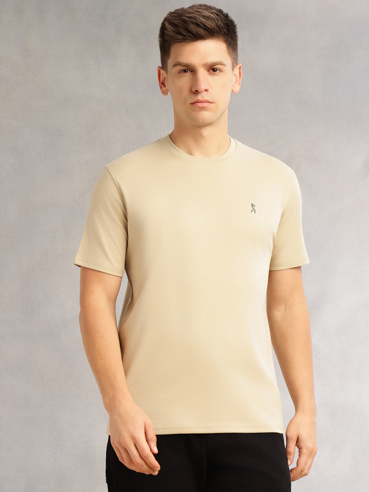 Thomas Scott Men Cream Cricket Club Collection Regular Fit Short Sleeves Round Neck Solid 100% Cotton Knitted Tshirt
