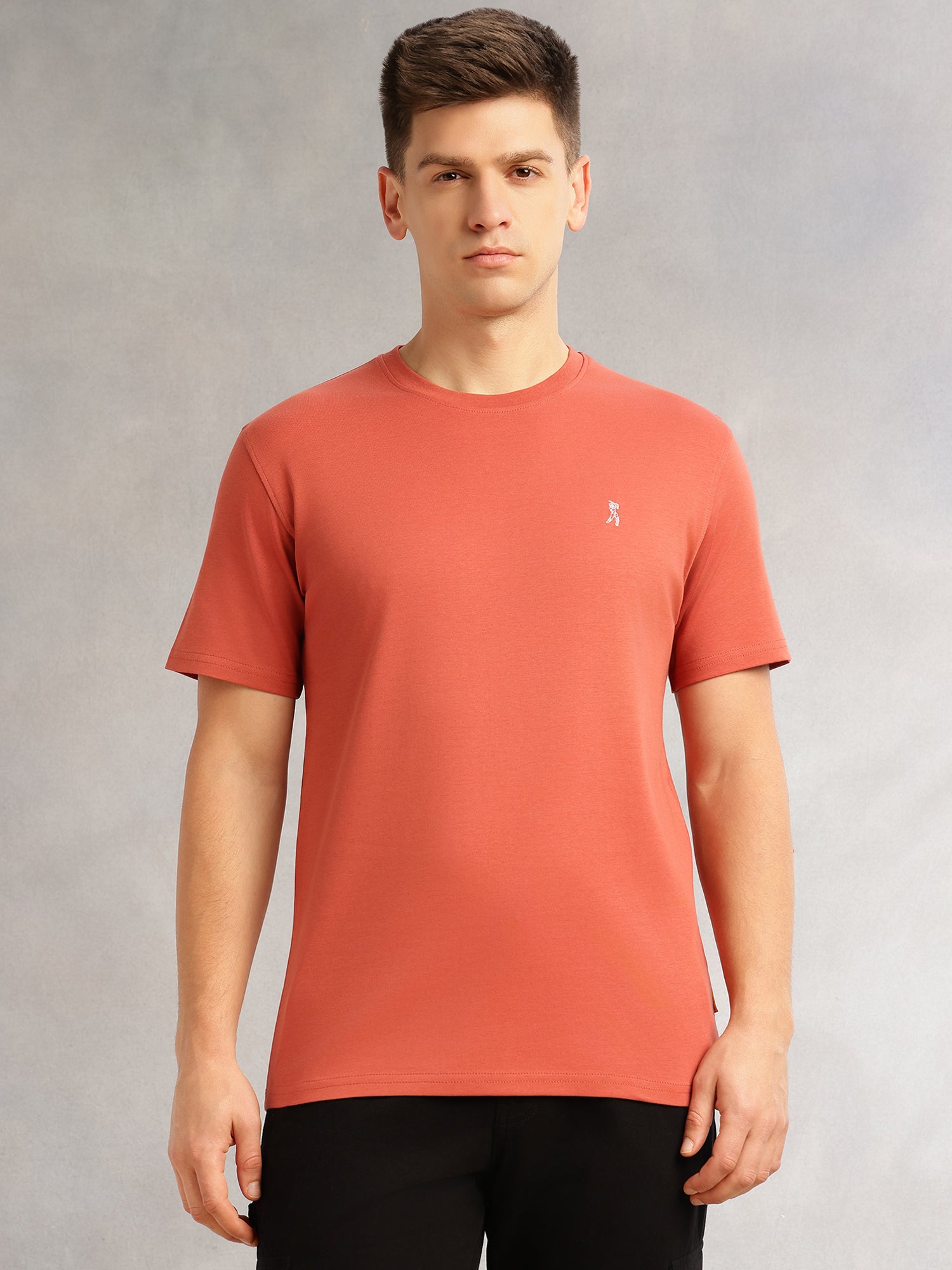 Thomas Scott Men Rust Cricket Club Collection Regular Fit Short Sleeves Round Neck Solid 100% Cotton Knitted Tshirt