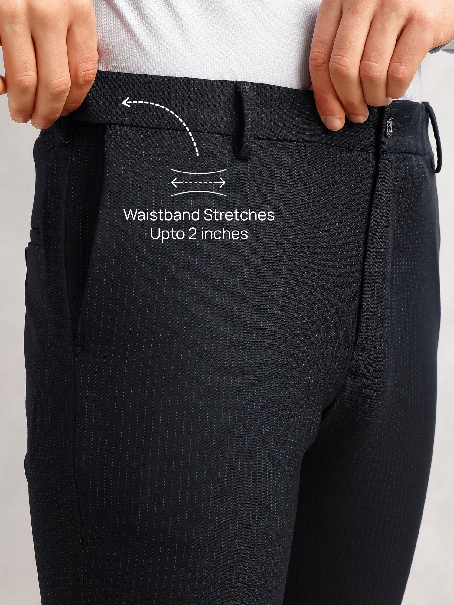Thomas Scott Men Navy1 Slim Fit Mid-Rise Flexi-Waist 4-Way Stretch Solid Formal Performance Trouser