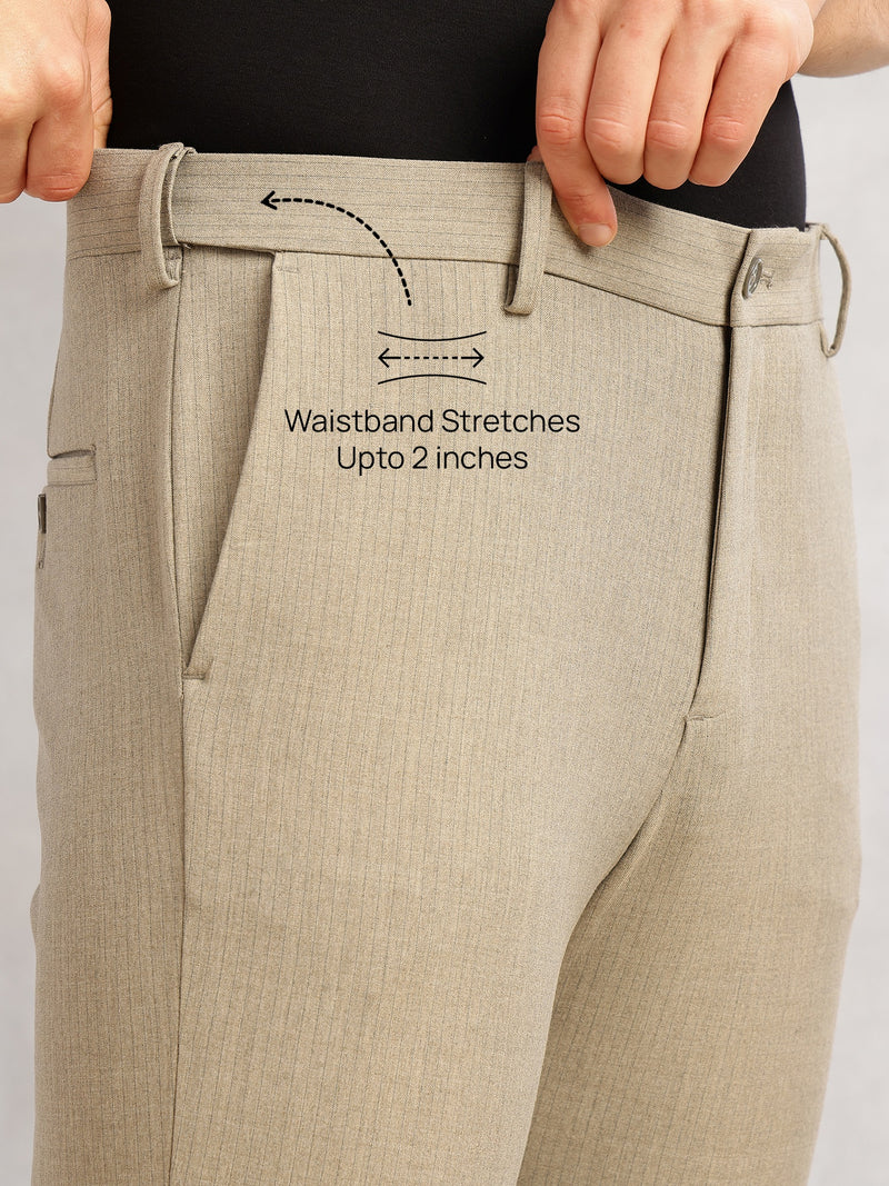 Thomas Scott Men Khaki Slim Fit Mid-Rise Flexi-Waist 4-Way Stretch Solid Formal Performance Trouser