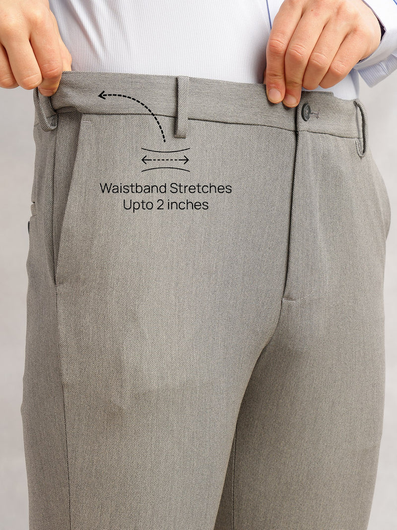 Thomas Scott Men Dark Grey Slim Fit Mid-Rise Flexi-Waist 4-Way Stretch Solid Formal Performance Trouser
