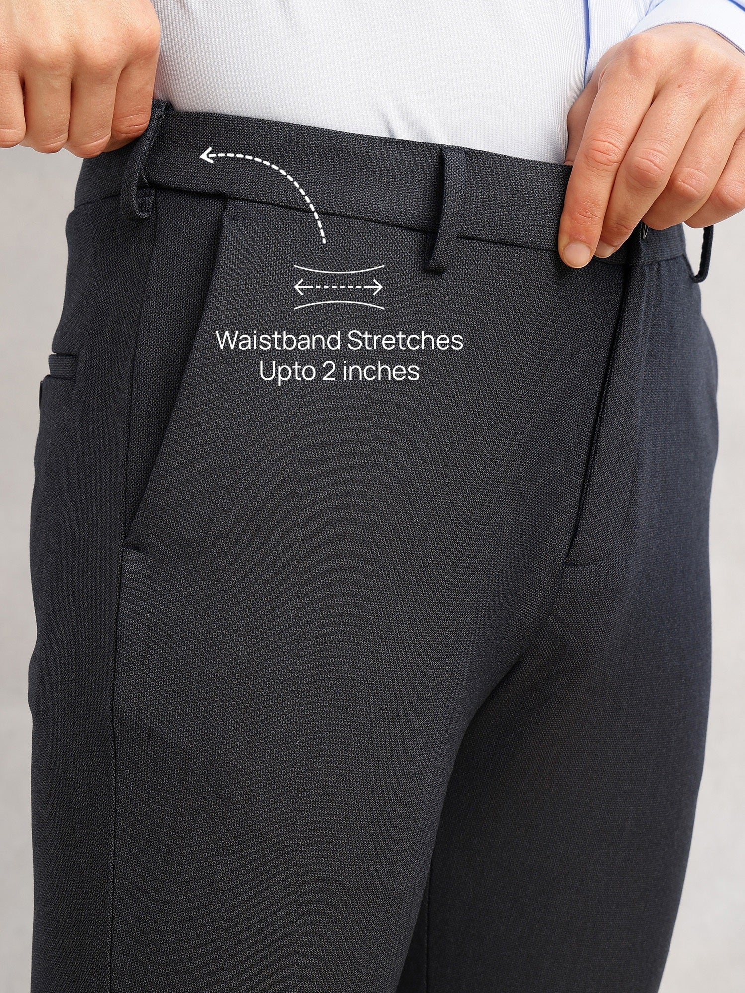 Thomas Scott Men Navy2 Slim Fit Mid-Rise Flexi-Waist 4-Way Stretch Solid Formal Performance Trouser