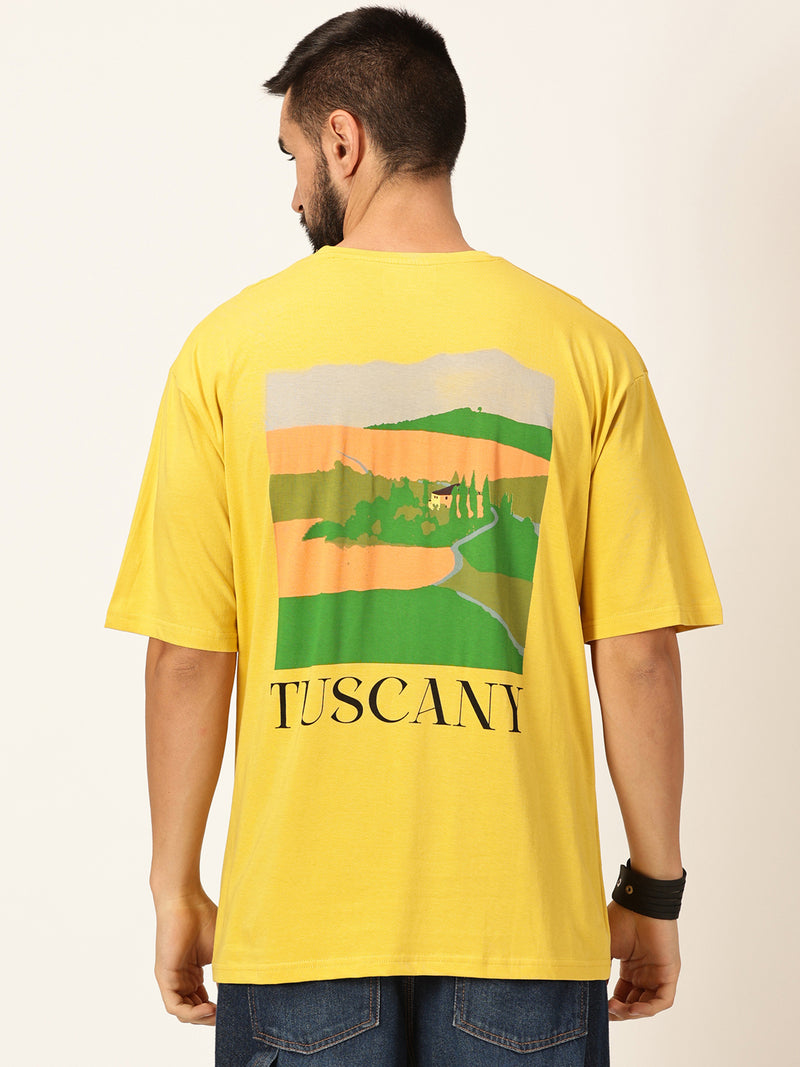 Thomas Scott Men Yellow Oversized Short Sleeves Round Neck Graphic Printed 100% Cotton Knitted T-shirt