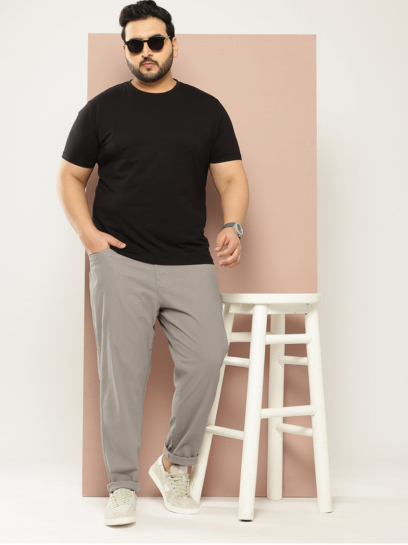 Thomas Scott Men Grey Plus Size Regular Fit Mid-Rise Woven Chinos Trouser