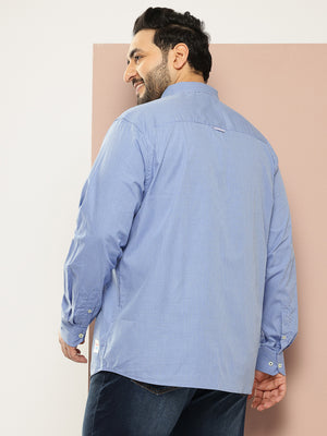 Oxford Blue Plus Size Regular Fit Long Sleeves Spread Collar Micro Checks 100% Cotton Casual Shirt For Men