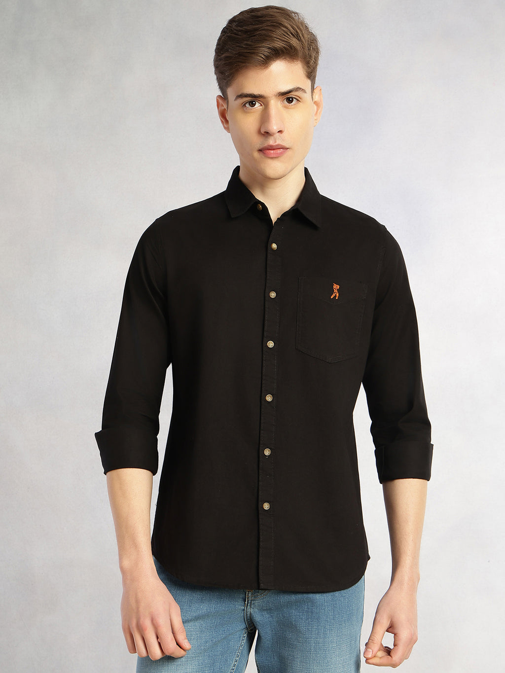 Thomas Scott Men Black Cricket Club Collection Long Sleeves Slim Fit Spread Collar 100% Cotton Twill Casual Shirt