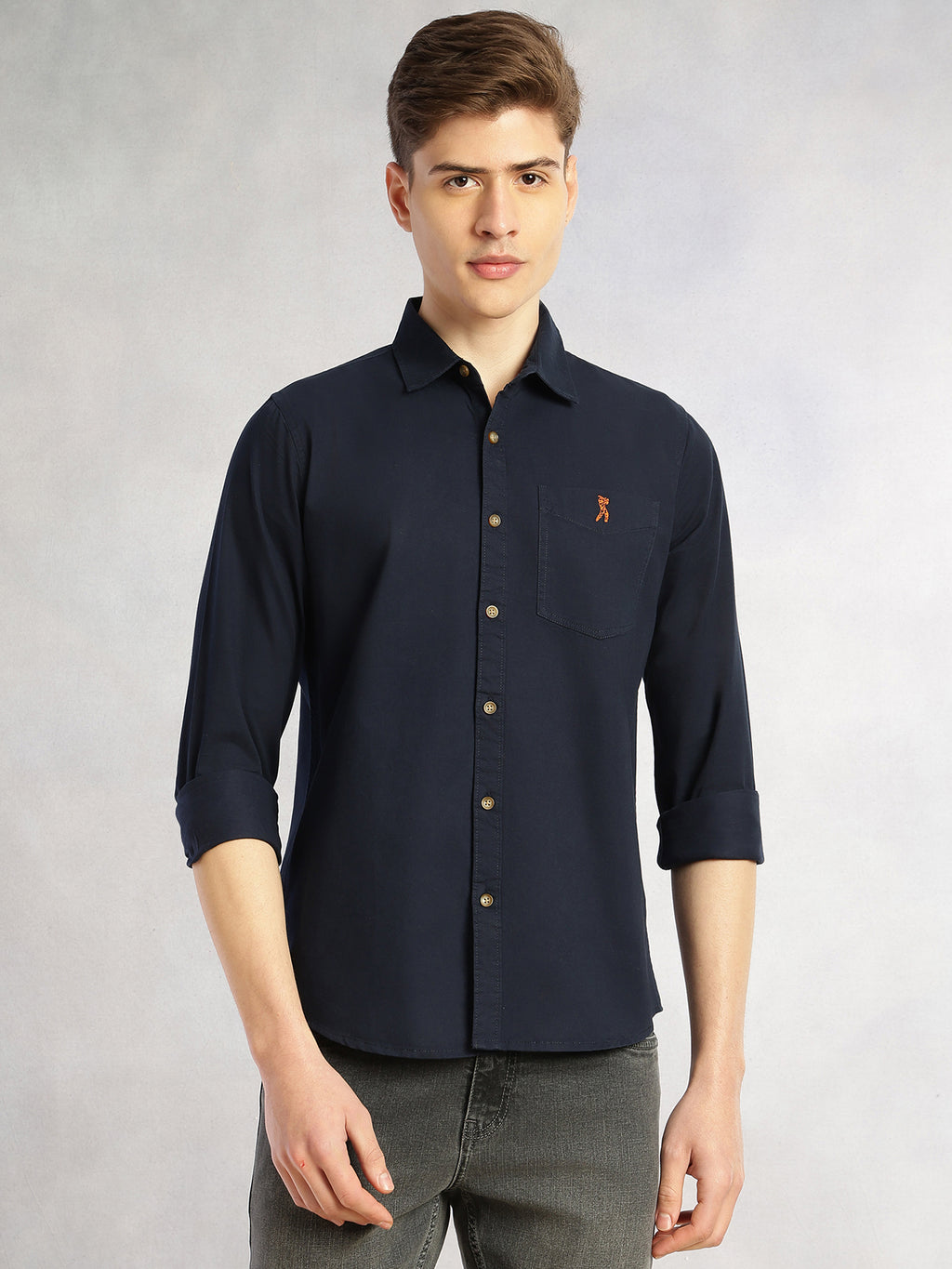 Thomas Scott Men Navy Cricket Club Collection Long Sleeves Slim Fit Spread Collar 100% Cotton Twill Casual Shirt