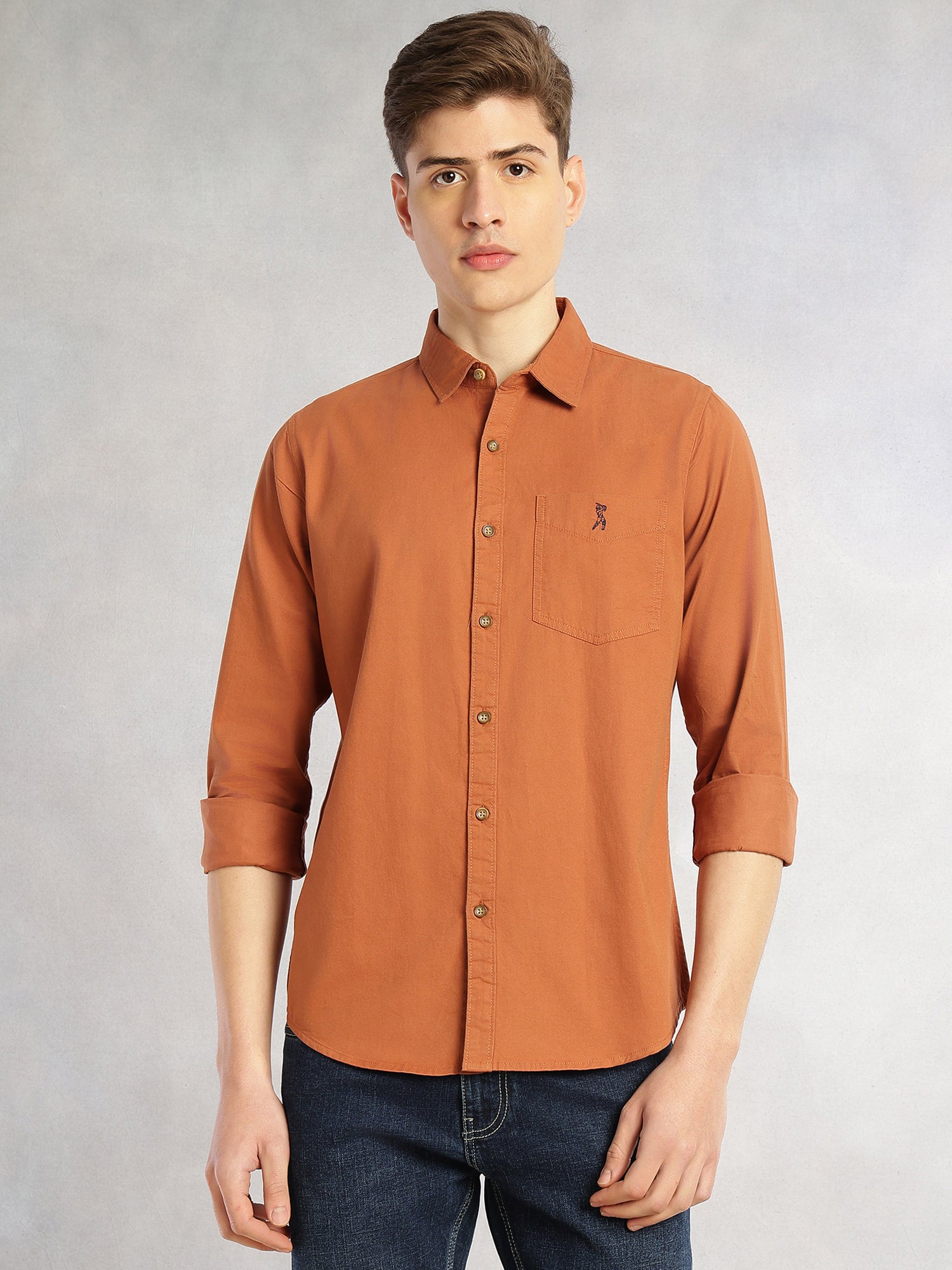 Thomas Scott Men Rust Cricket Club Collection Long Sleeves Slim Fit Spread Collar 100% Cotton Twill Casual Shirt