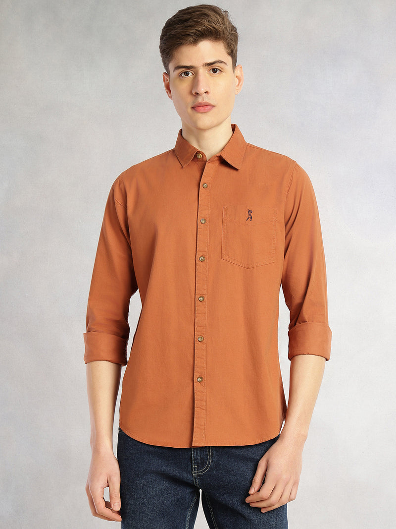 Thomas Scott Men Rust Cricket Club Collection Long Sleeves Slim Fit Spread Collar 100% Cotton Twill Casual Shirt