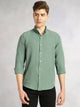 Thomas Scott Men Mint Slim Fit Long Sleeves Button-Down Collar Polyester Casual Shirt