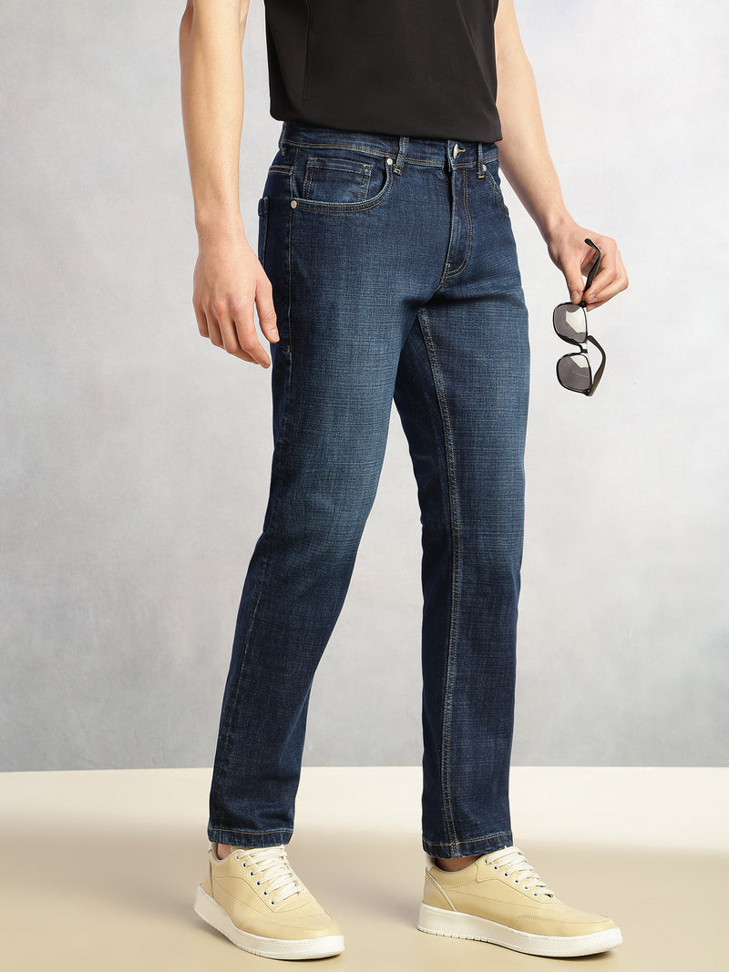 Thomas Scott Men Mid Blue Cricket Club Collection Slim Fit Mid-Rise Faded 5 Pockets Stretchable Jeans