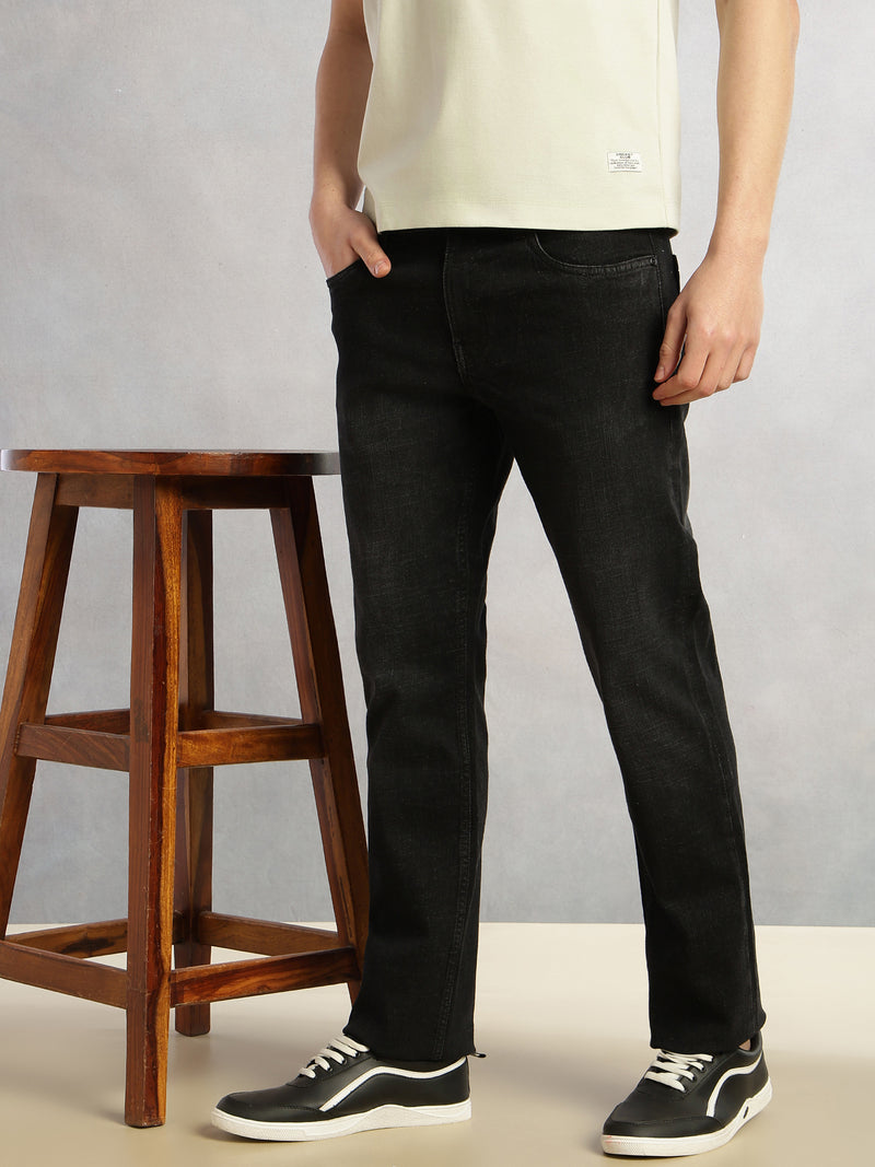 Thomas Scott Men Black Cricket Club Collection Straight Fit Mid-Rise Faded 5 Pockets Stretchable Jeans