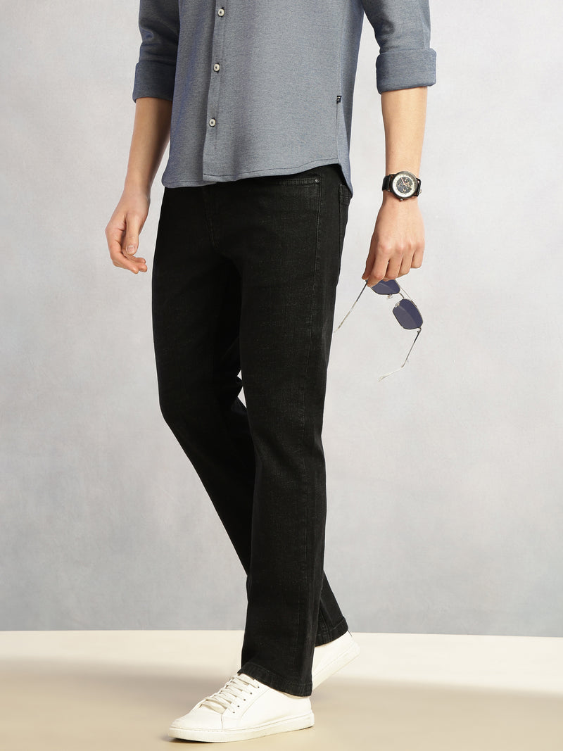 Thomas Scott Men Black Cricket Club Collection Mid-Rise Straight Fit No Fade 5 Pockets Stretchable Jeans