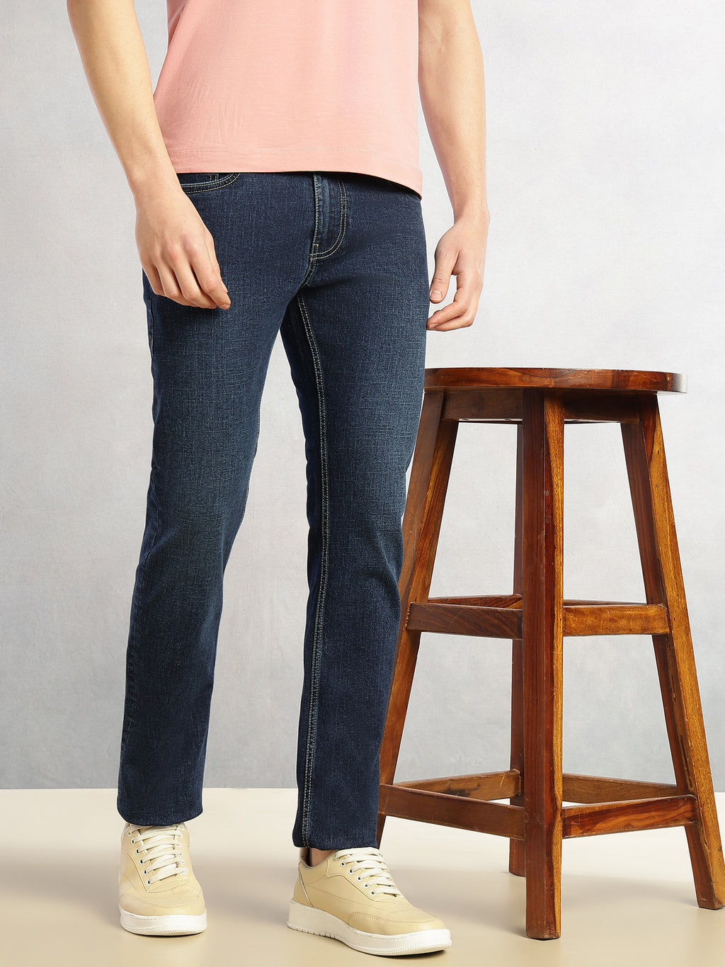Thomas Scott Men Dark Blue Cricket Club Collection Straight Fit Mid-Rise Faded 5 Pockets Stretchable Jeans