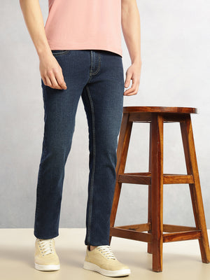 Thomas Scott Men Dark Blue Cricket Club Collection Straight Fit Mid-Rise Faded 5 Pockets Stretchable Jeans