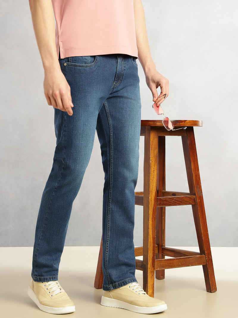 Thomas Scott Men Light Blue Cricket Club Collection Straight Fit Mid-Rise Faded 5 Pockets Stretchable Jeans