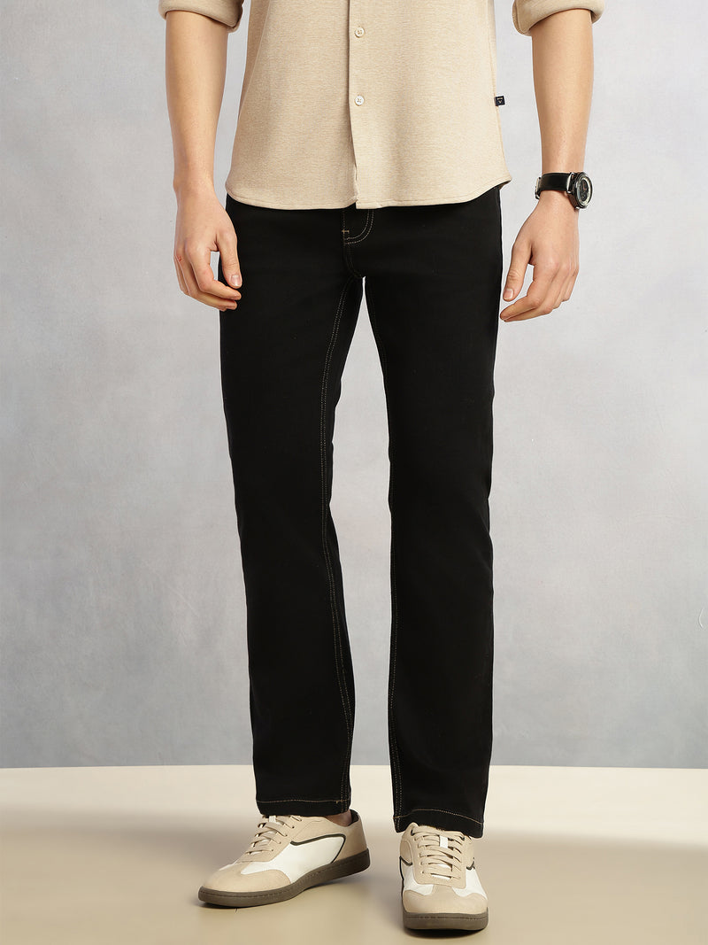 Thomas Scott Men Black Cricket Club Collection Mid-Rise Straight Fit No Fade 5 Pockets Stretchable Jeans