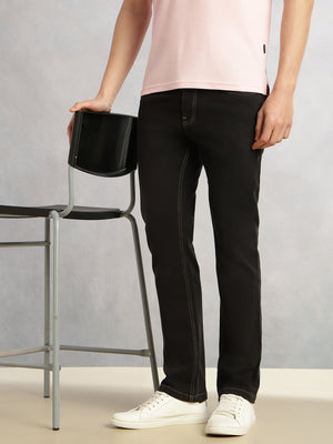 Thomas Scott Men Black Cricket Club Collection Mid-Rise Straight Fit No Fade Stretchable Jeans