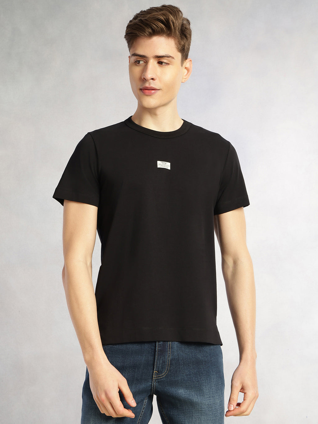 Thomas Scott Men Black Cricket Club Collection Regular Fit Short Sleeves Round Neck Solid Knitted T-Shirt