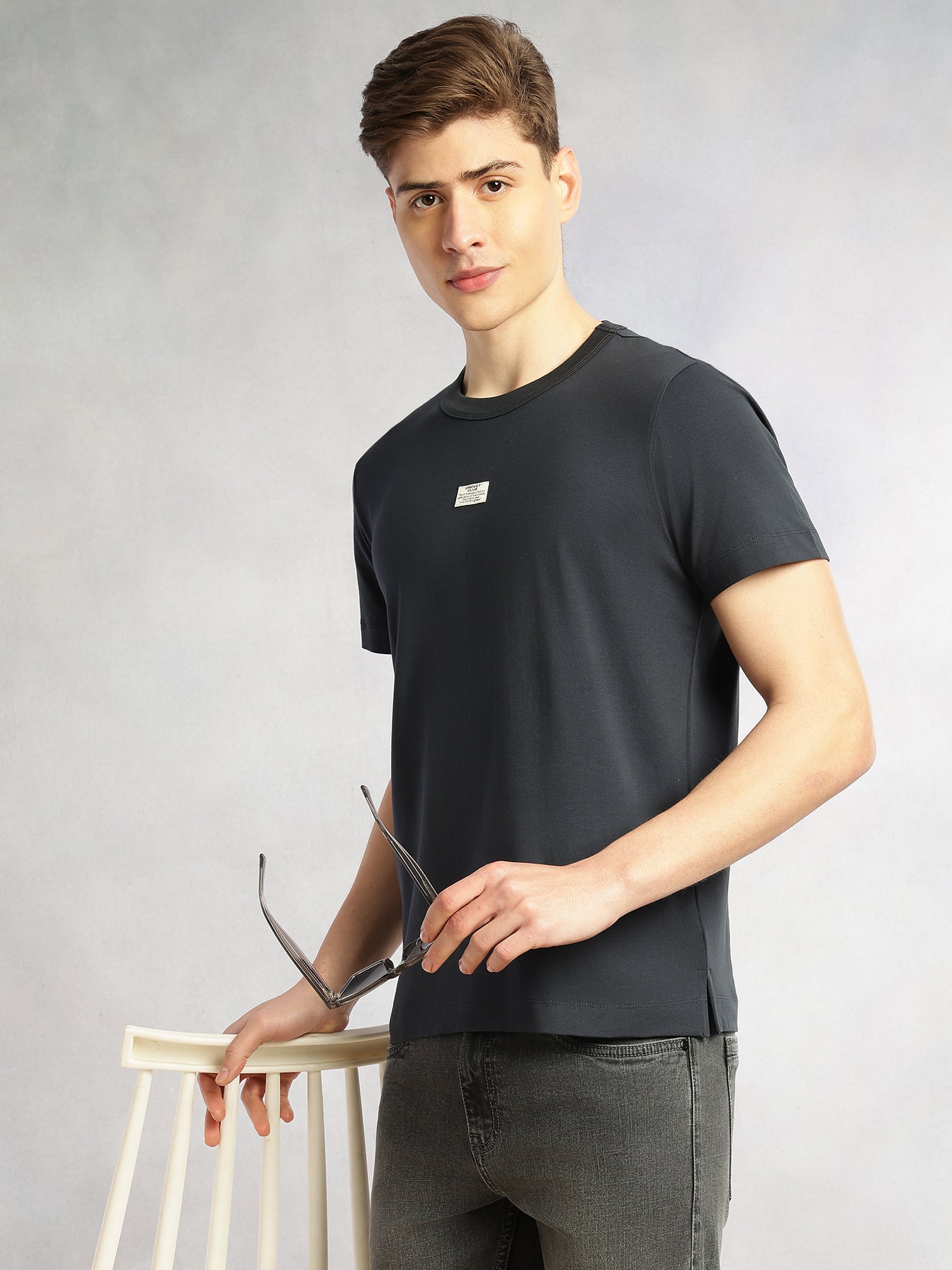 Thomas Scott Men Navy Cricket Club Collection Regular Fit Short Sleeves Round Neck Solid Knitted T-Shirt