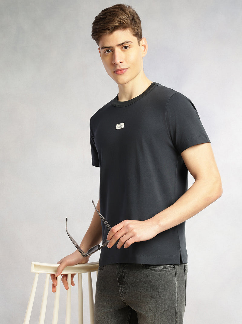 Thomas Scott Men Navy Cricket Club Collection Regular Fit Short Sleeves Round Neck Solid Knitted T-Shirt