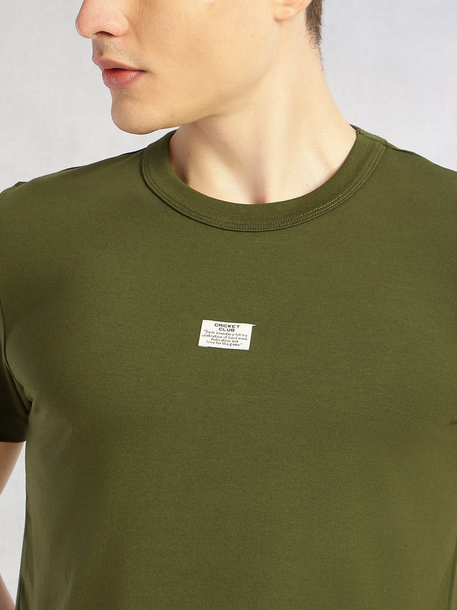 Thomas Scott Men Olive Cricket Club Collection Regular Fit Short Sleeves Round Neck Solid Knitted T-Shirt