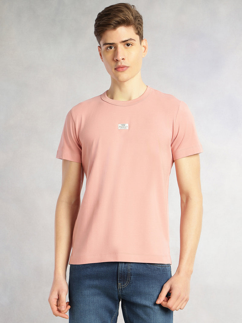 Thomas Scott Men Onion Pink Cricket Club Collection Regular Fit Short Sleeves Round Neck Solid Knitted T-Shirt