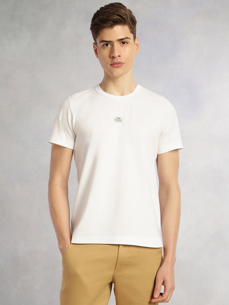 Thomas Scott Men White Cricket Club Collection Regular Fit Short Sleeves Round Neck Solid Knitted T-Shirt