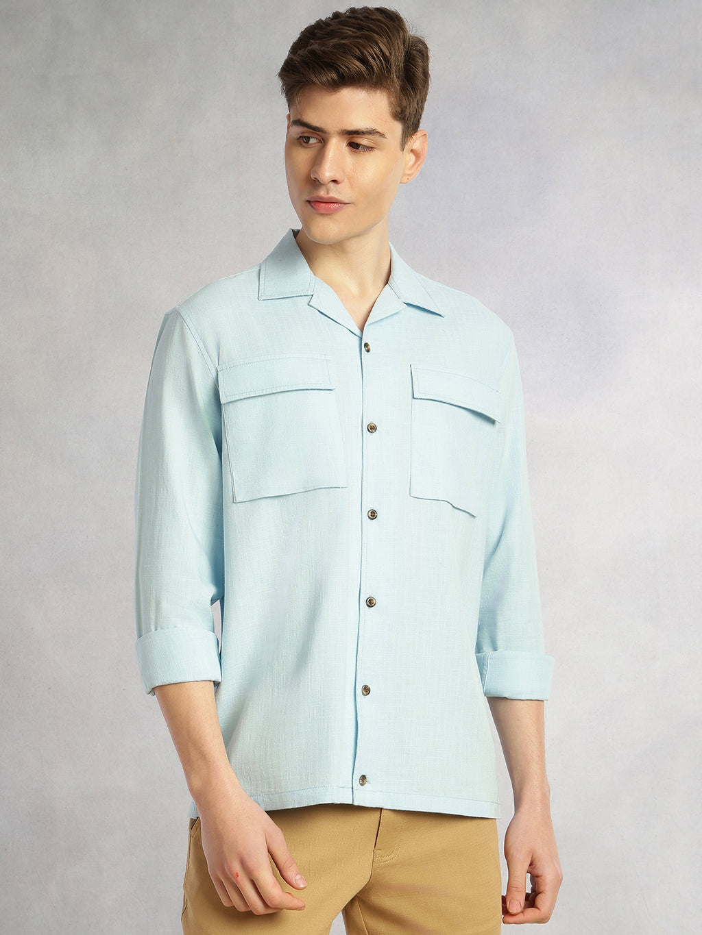 Thomas Scott Men Blue Cricket Club Collection Oversized Fit Long Sleeves Camp Collar 100% Cotton Shacket