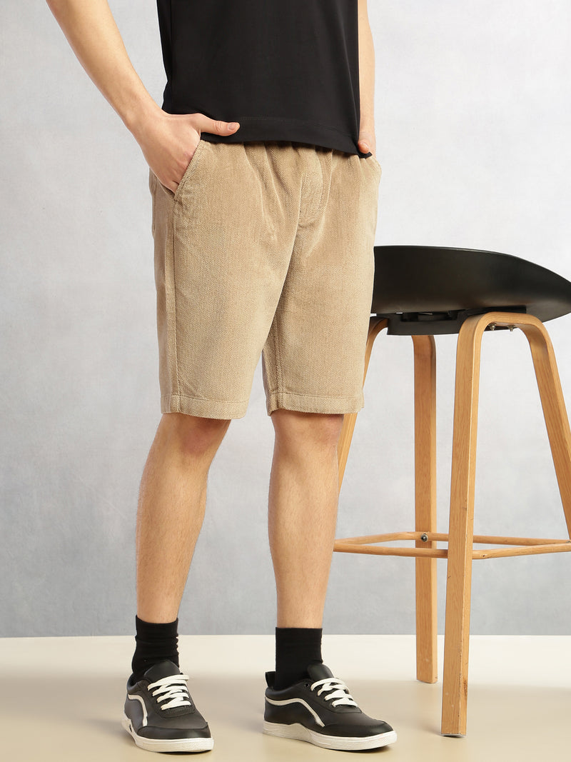Thomas Scott Men Khaki Cricket Club Collection Regular Fit Mid-Rise Woven Cotrises Corduroy Shorts