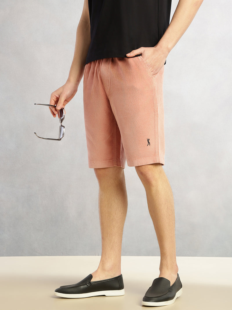 Thomas Scott Men Peach Cricket Club Collection Regular Fit Mid-Rise Woven Cotrises Corduroy Shorts