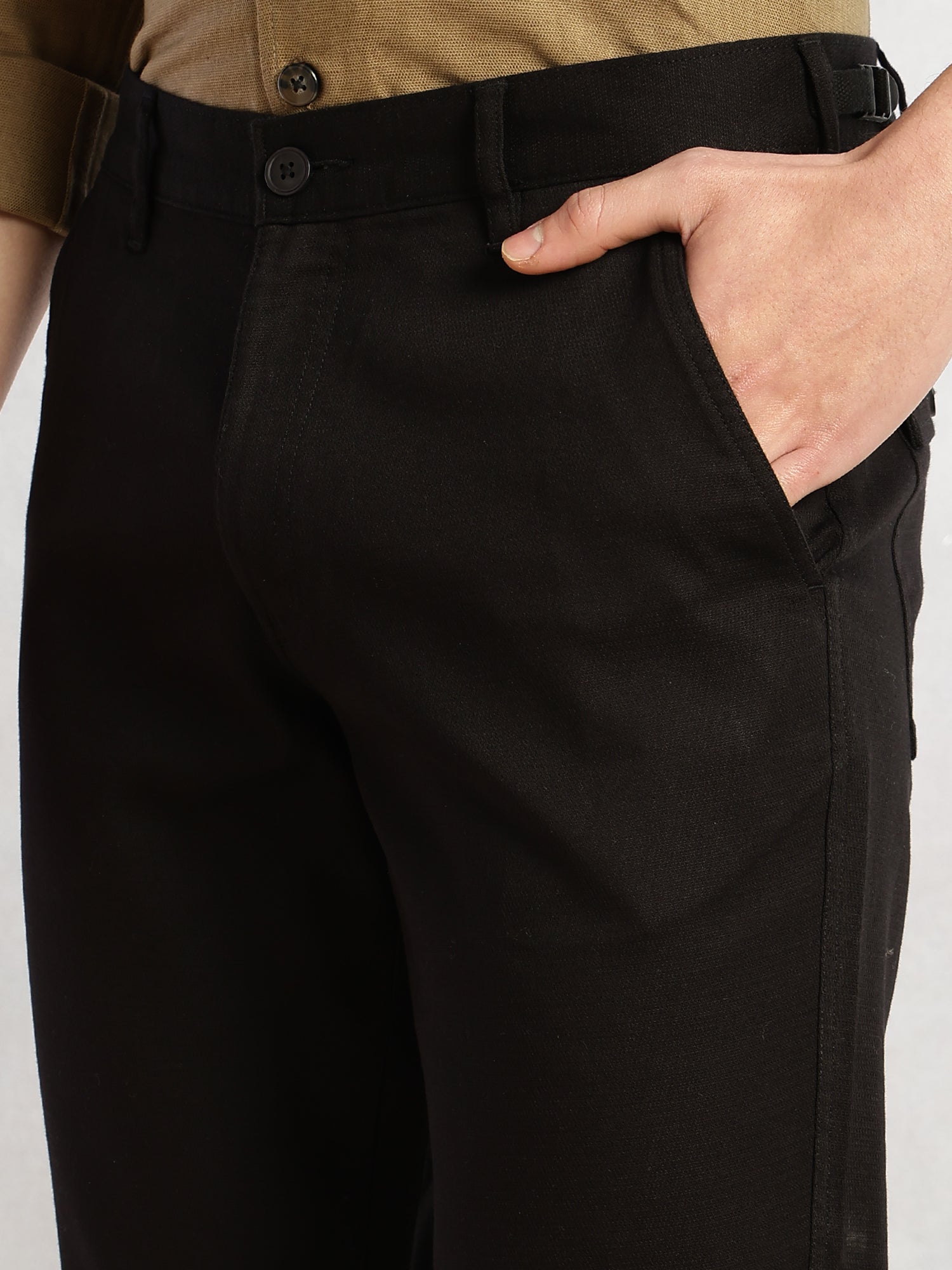 Thomas Scott Men Black Cricket Club Collection Straight Fit Mid-Rise Solid Woven Chinos Trouser