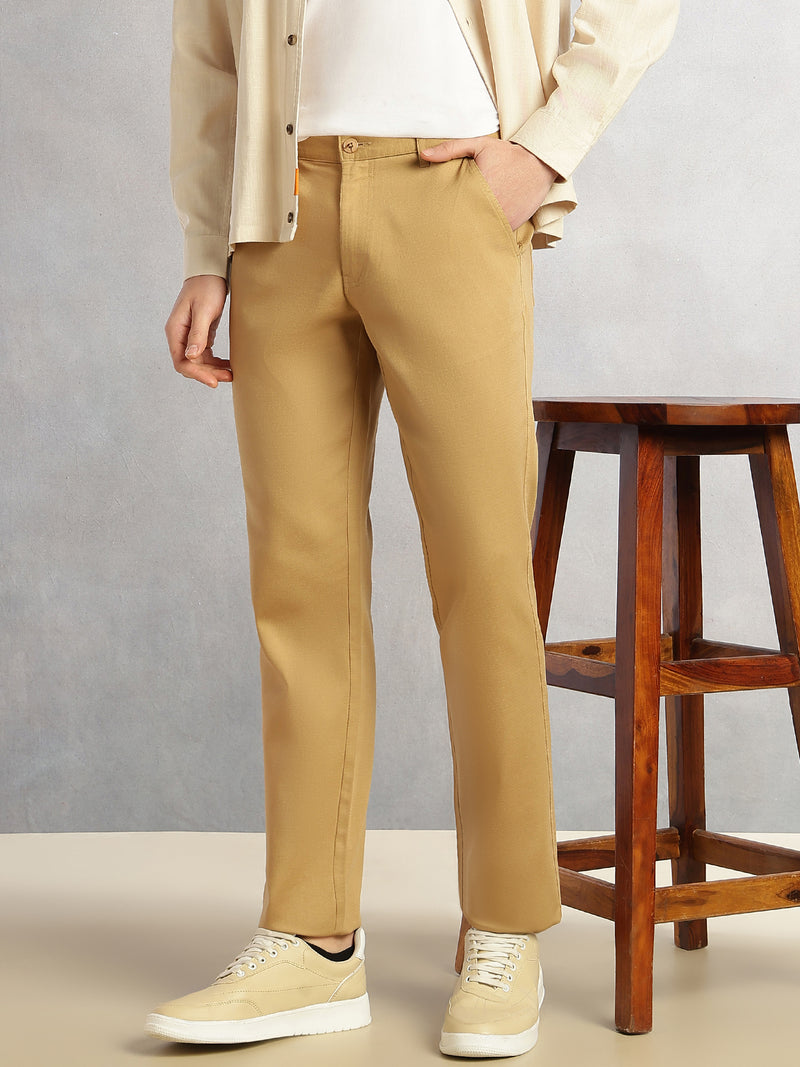 Thomas Scott Men Dark Khaki Cricket Club Collection Straight Fit Mid-Rise Solid Woven Chinos Trouser