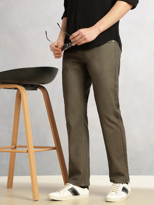Thomas Scott Men Olive Cricket Club Collection Mid-Rise Straight Fit No Fade Stretchable Jeans