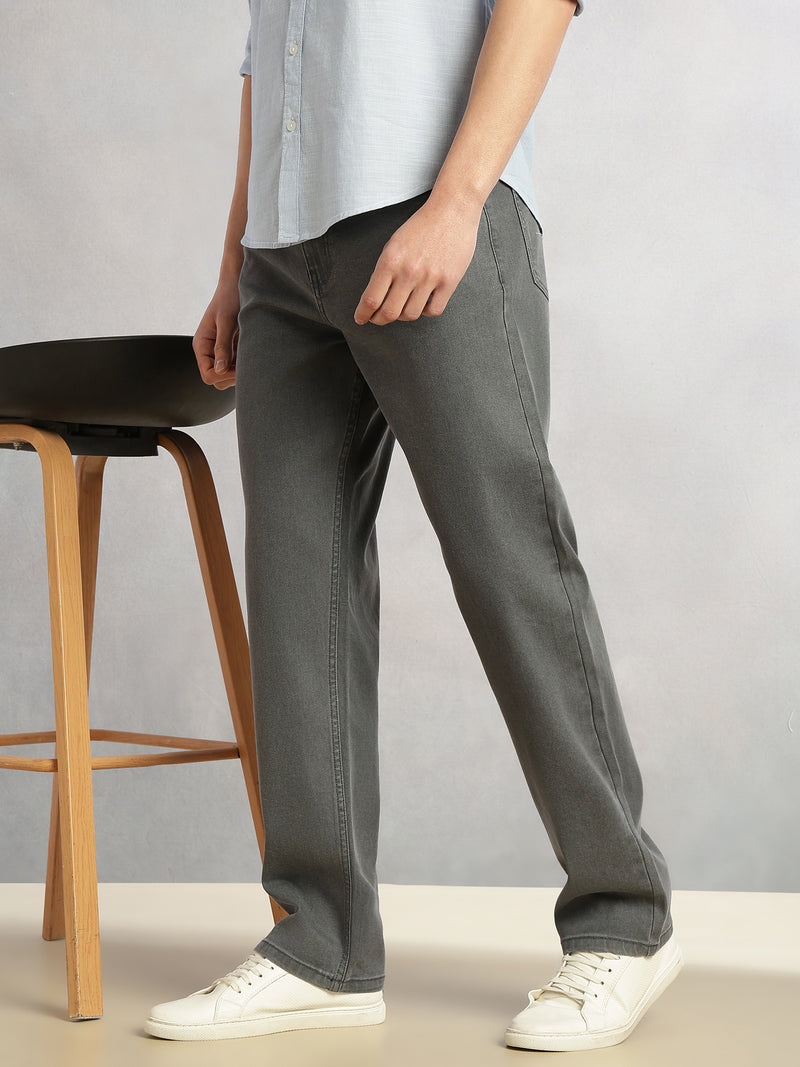 Thomas Scott Men Grey Cricket Club Collection Mid-Rise Straight Fit Faded 5 Pockets Stretchable Jeans