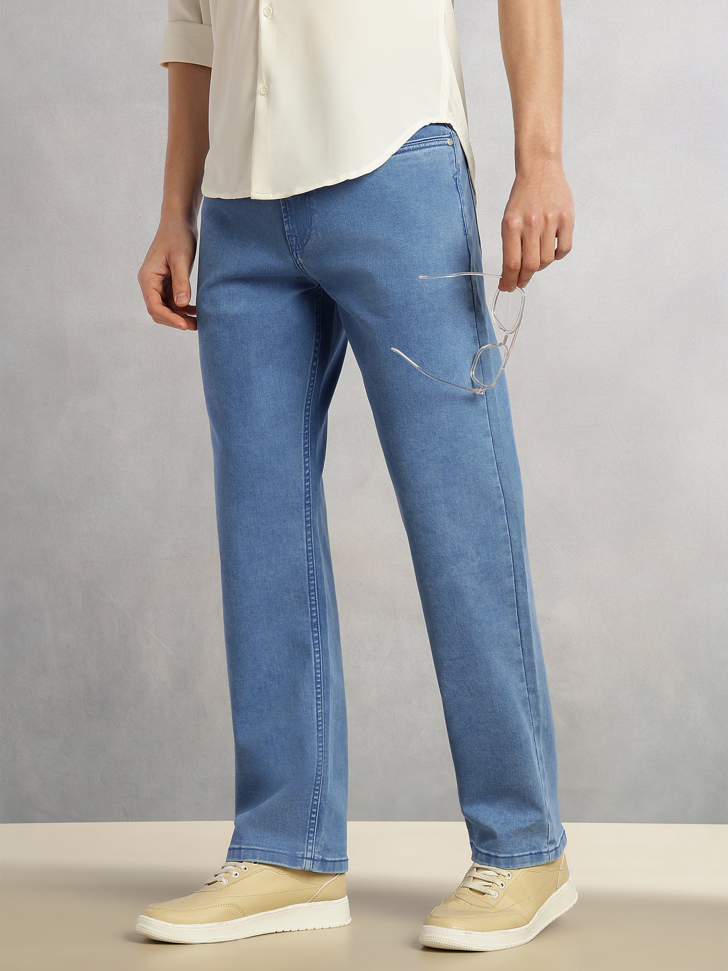 Thomas Scott Men Blue Cricket Club Collection Mid-Rise Straight Fit No Fade Stretchable Jeans
