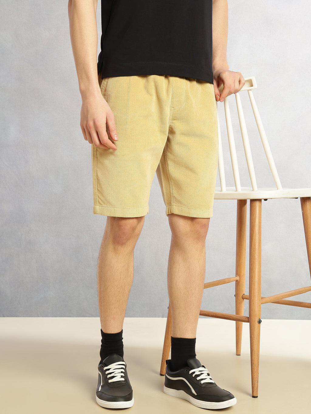 Thomas Scott Men Beige1 Cricket Club Collection Regular Fit Mid-Rise Woven Cotrises Corduroy Shorts