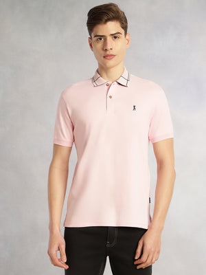 Thomas Scott Men Pink Cricket Club Collection Regular Fit Short Sleeve 100% Cotton Knitted Polo Collar T-Shirt
