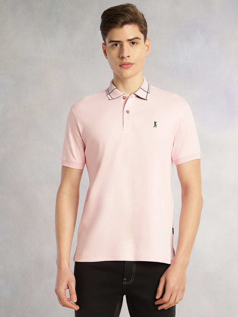 Thomas Scott Men Pink Cricket Club Collection Regular Fit Short Sleeve 100% Cotton Knitted Polo Collar T-Shirt