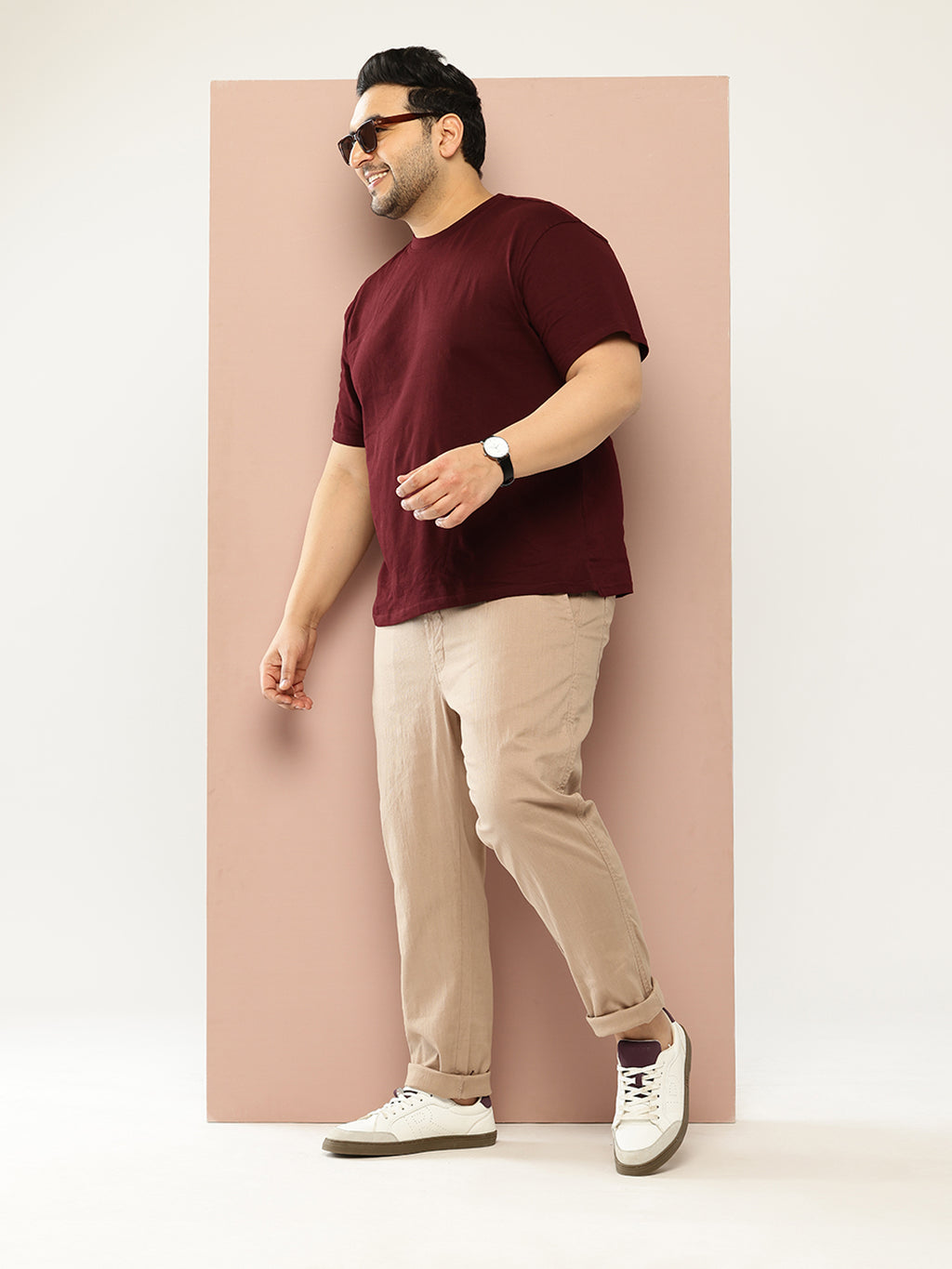 Thomas Scott Men Beige Regular Fit Mid Rise Solid Woven Chino Trouser with Button Waist