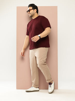 Thomas Scott Men Beige Regular Fit Mid Rise Solid Woven Chino Trouser with Button Waist