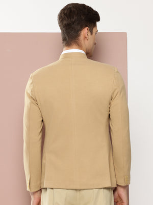 Thomas Scott Men Beige1 Regular Fit Mandarin Collar Long Sleeves Solid Formal and Wedding Wear Bandhgala Blazer