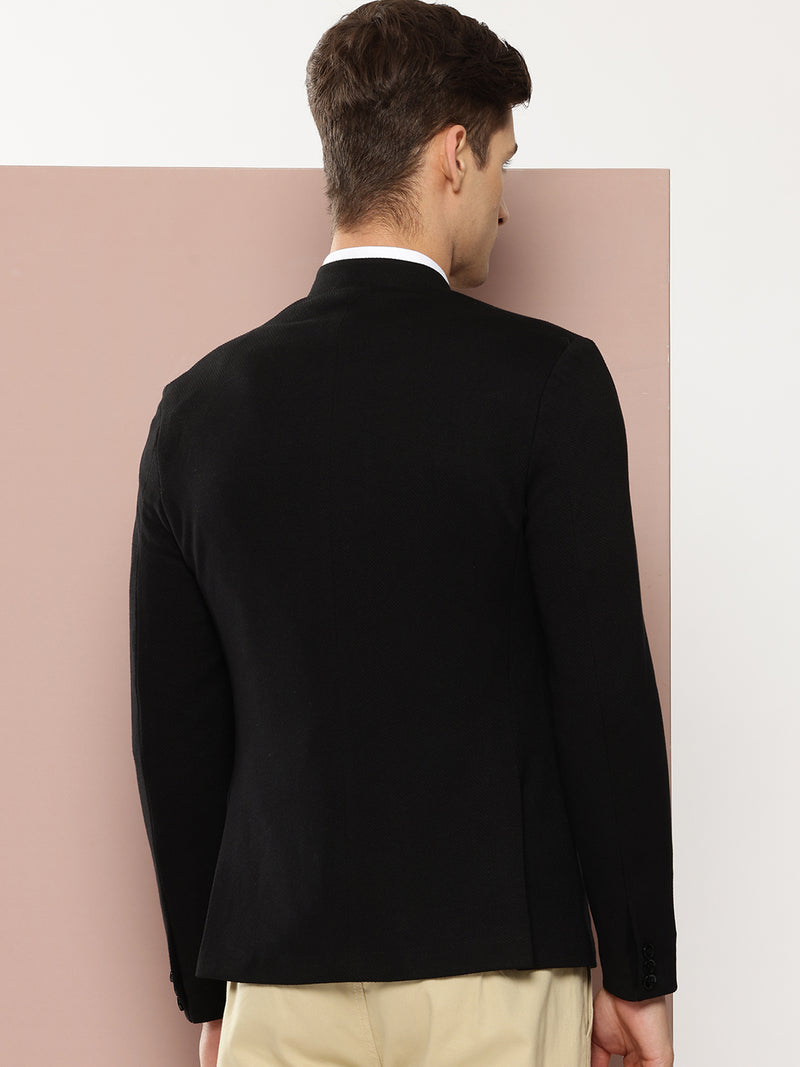 Thomas Scott Men Black1 Regular Fit Mandarin Collar Long Sleeves Solid Formal and Wedding Wear Bandhgala Blazer