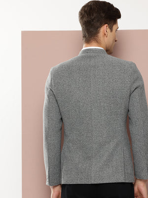 Thomas Scott Men Grey1 Regular Fit Long Sleeves Mandarin Collar Solid Formal and Wedding Wear Bandhgala Blazer
