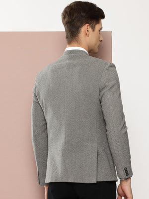 Thomas Scott Men Grey1 Long Sleeves Regular Fit Mandarin Collar Solid Formal and Wedding Wear Bandhgala Blazer