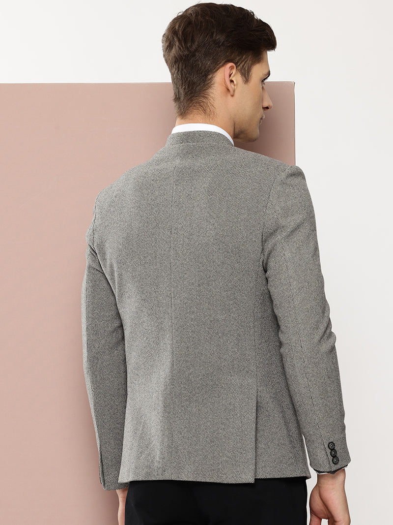Thomas Scott Men Grey1 Long Sleeves Regular Fit Mandarin Collar Solid Formal and Wedding Wear Bandhgala Blazer