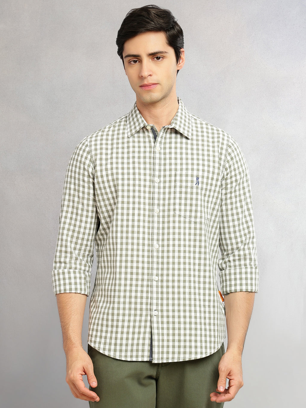 Thomas Scott Men Green Cricket Club Collection Slim Fit 100% Cotton Oxford Shirt with Gingham Checks & Spread Collar