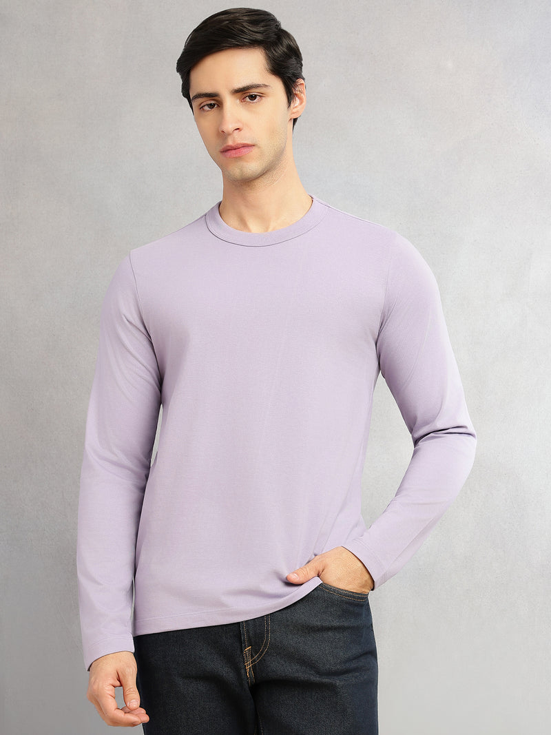Thomas Scott Men Lavender Cricket Club Collection Regular Fit Round Neck Long Sleeves Polycotton Solid Knitted T-shirt