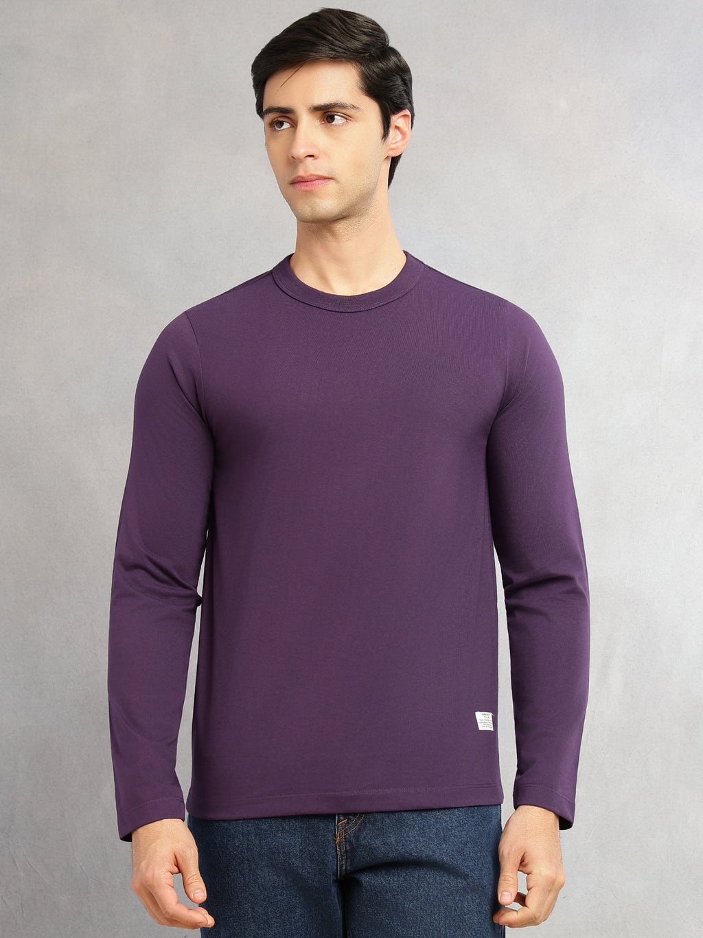 Thomas Scott Men Purple Cricket Club Collection Regular Fit Round Neck Long Sleeves Polycotton Solid Knitted T-shirt