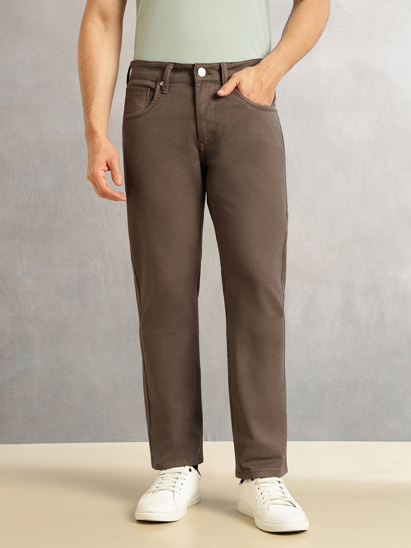 Thomas Scott Men Dark Olive Cricket Club Collection Straight Fit Mid-Rise Medium Shade Stretchable Jeans-Clean Look, 5 Pocket Design